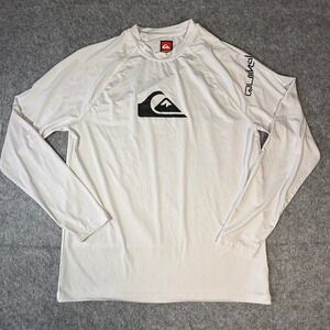 Quiksilver Rash Guard Men Medium White Long Sleeve UPF 50+ Logo Swim Shirt